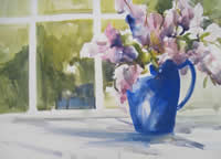 Flowers in a Blue Pitcher by Anne Harhay